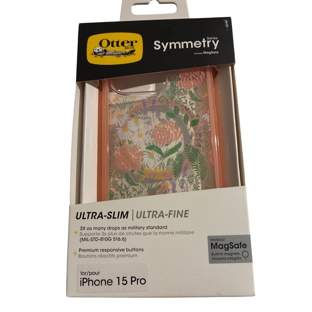 OtterBox Symmetry Series MagSafe Case iPhone 15 Pro Floral Clear Peach Slim NEW